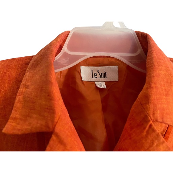 Le Suit Womens 100% Linen Skirt Suit Set 10 Orange Blazer Pencil Skirt 10 - Picture 4 of 4